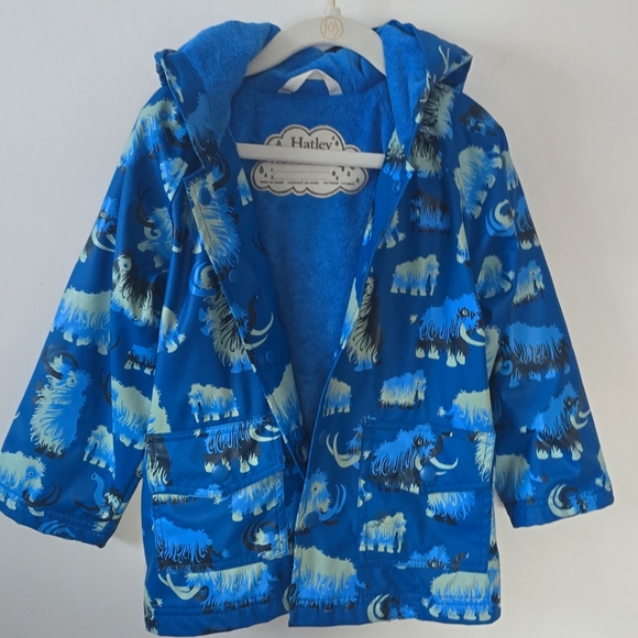 Hatley Blue Mammoth Print Kids' Rain Jacket Sz 4 - Picture 7 of 8